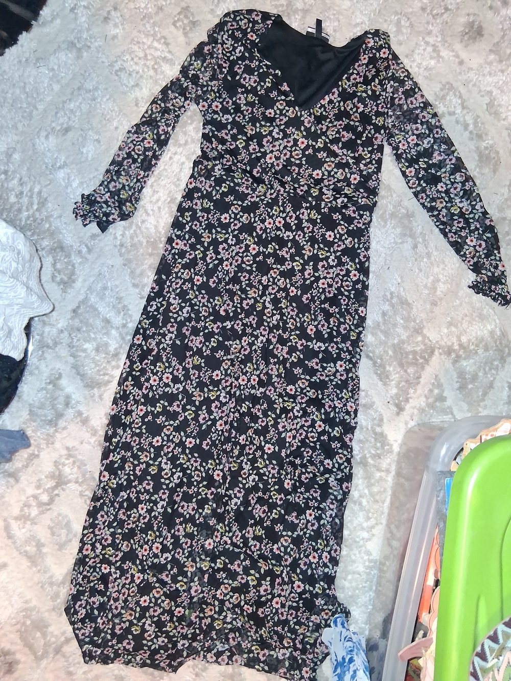 Allison Brittney Black Maxi Dress with Pink & Cream Floral Print